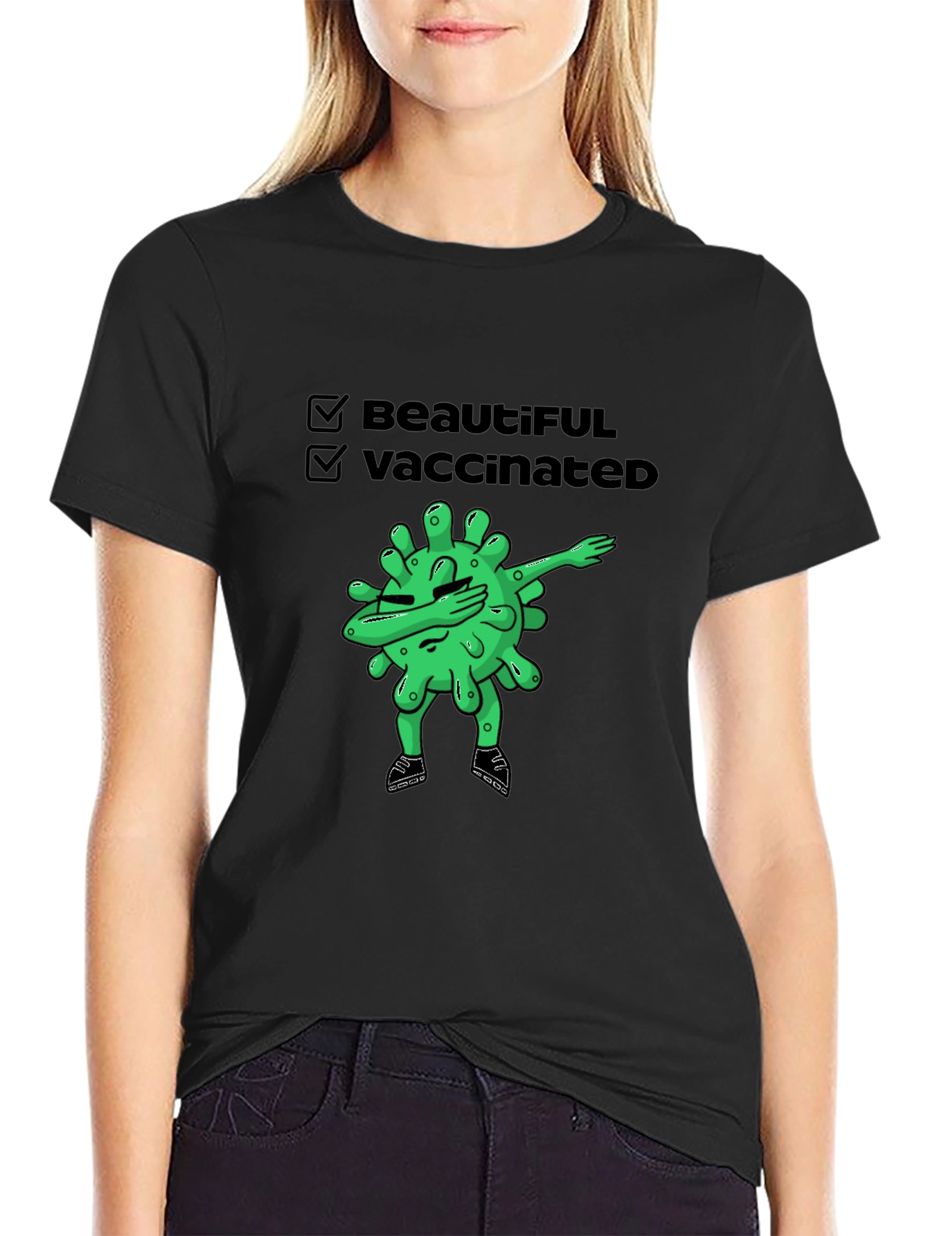 Beautiful & Vaccinated Cartoon Graphic T-Shirt