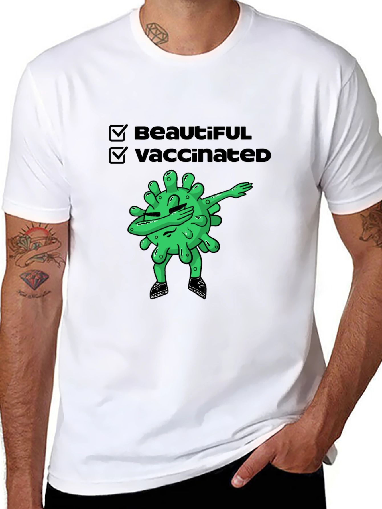 Beautiful & Vaccinated Cartoon Graphic T-Shirt