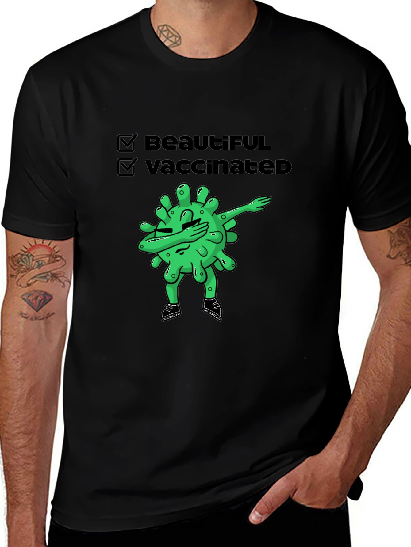 Beautiful & Vaccinated Cartoon Graphic T-Shirt