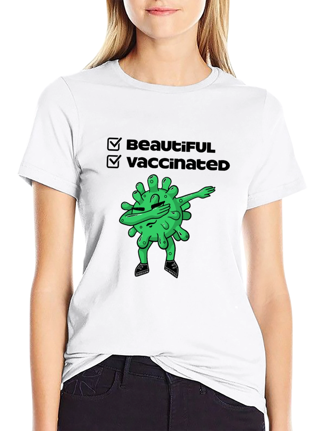 Beautiful & Vaccinated Cartoon Graphic T-Shirt