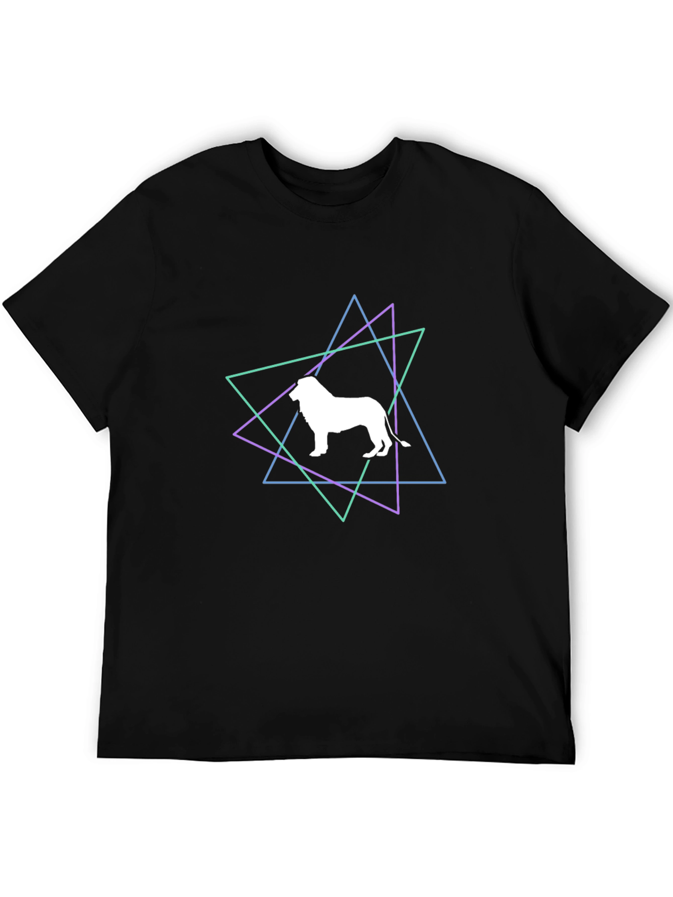 Geometric Lion Graphic Black T-Shirt