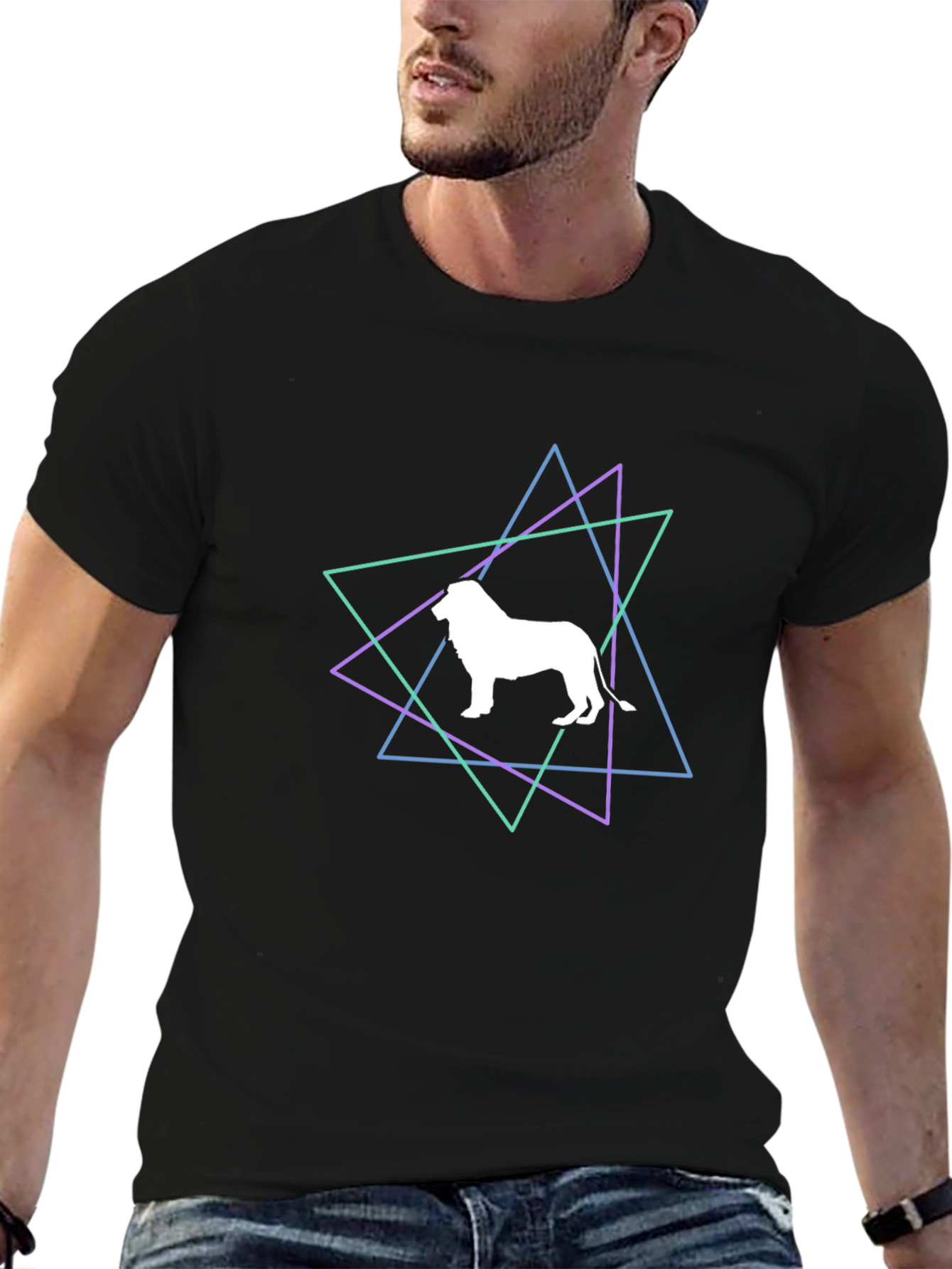 Geometric Lion Graphic Black T-Shirt
