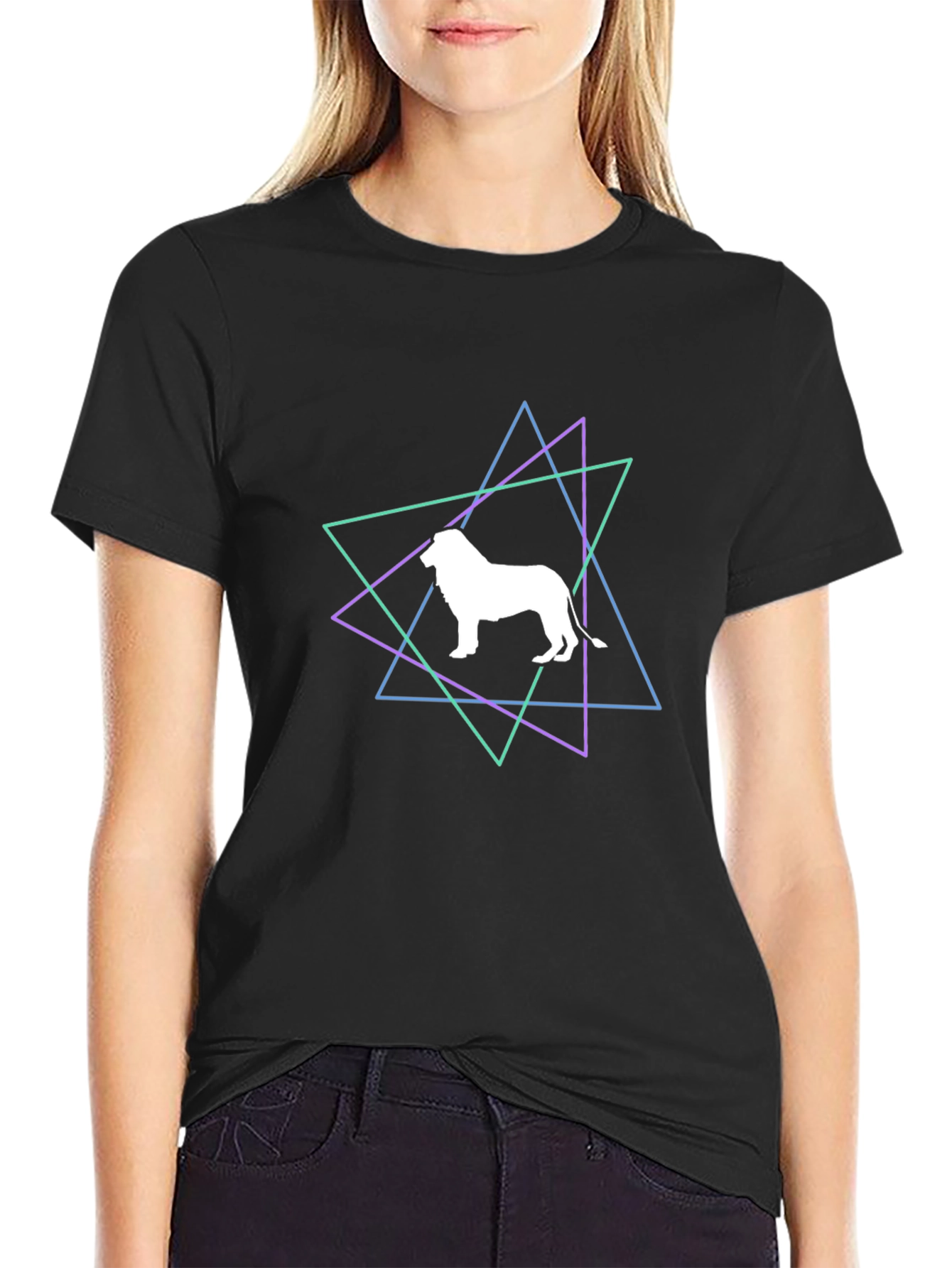 Geometric Lion Graphic Black T-Shirt