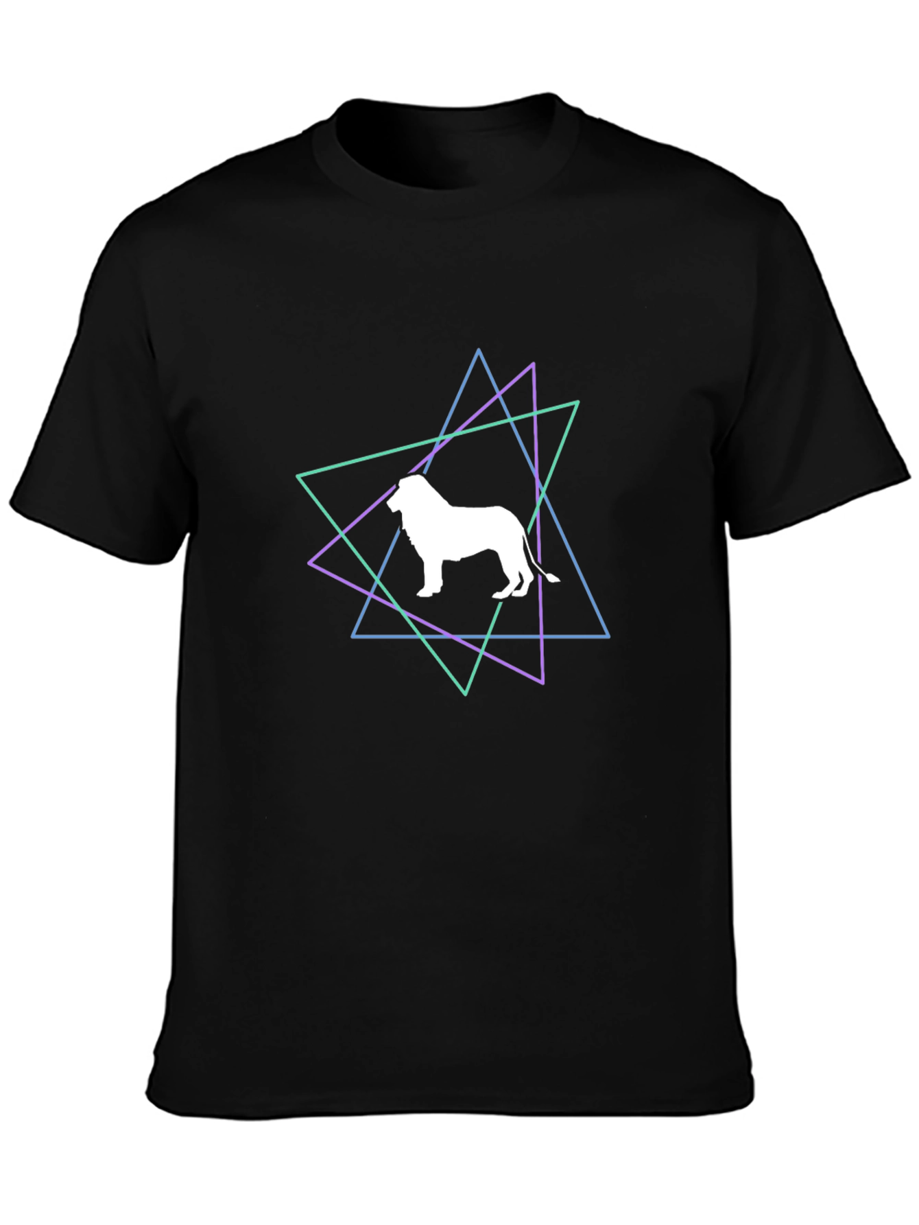 Geometric Lion Graphic Black T-Shirt