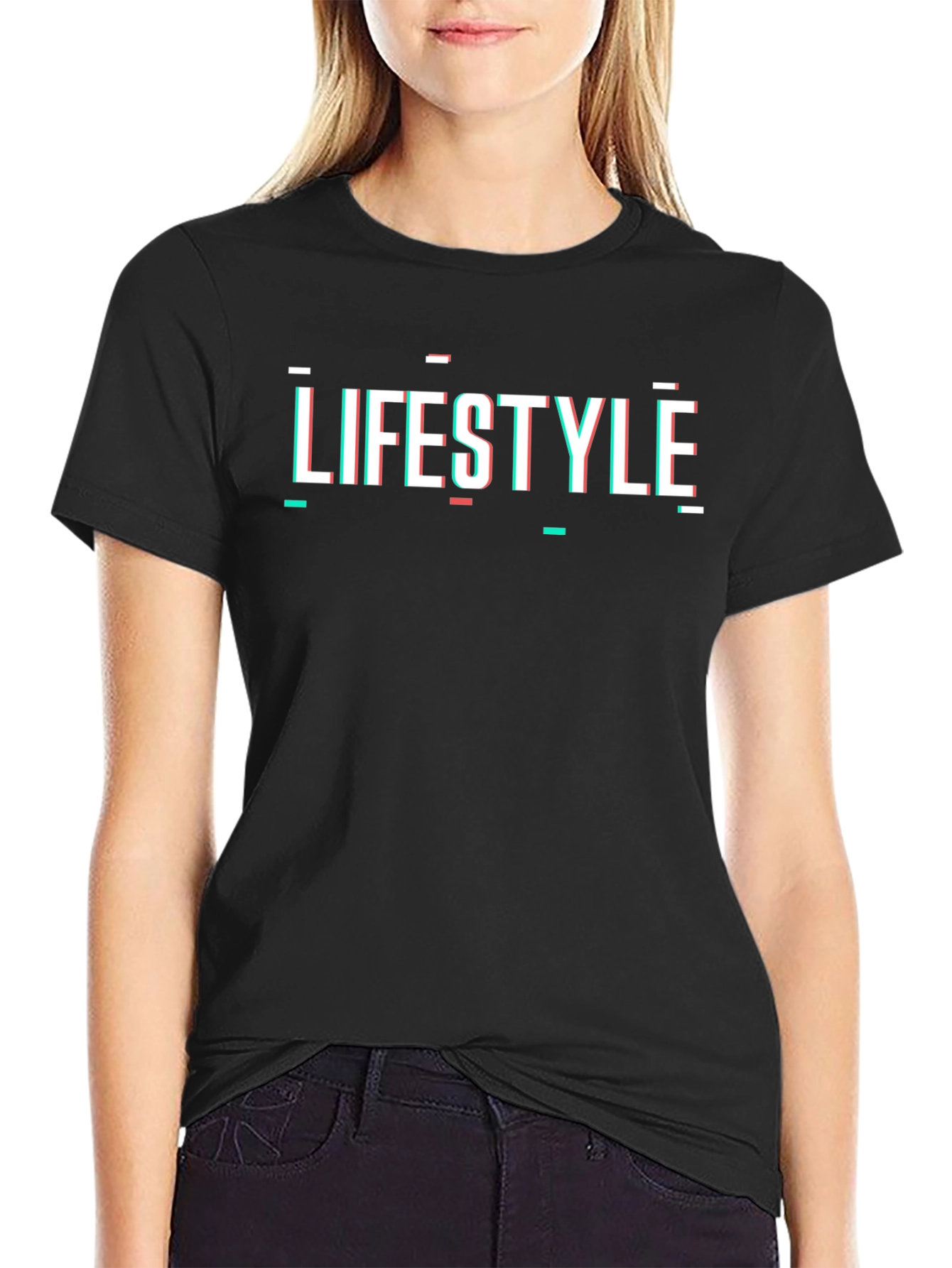 Lifestyle Glitch Graphic Tee - Modern Black T-Shirt
