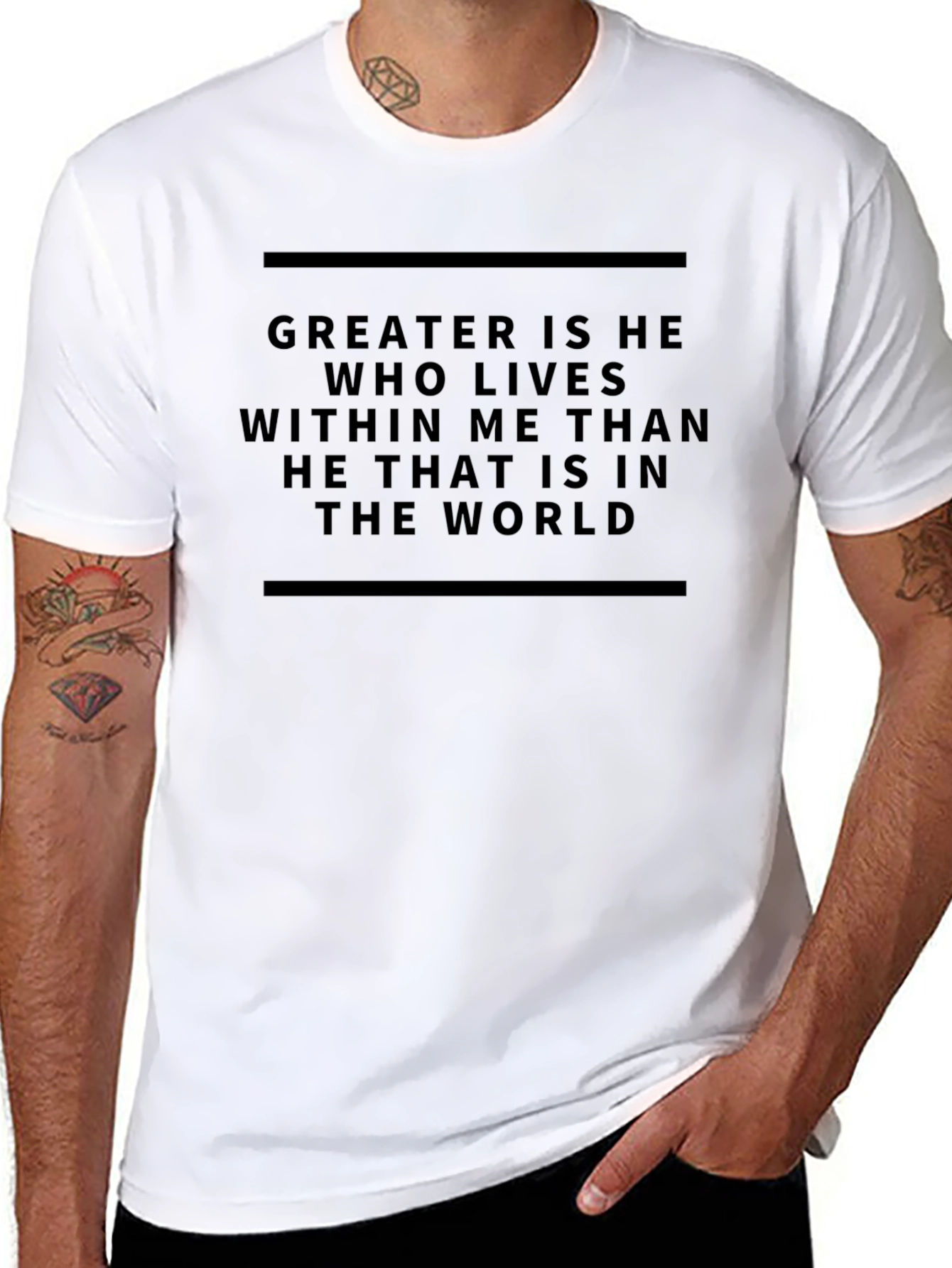 Inspirational Graphic Tee - Greater Is He T-Shirt