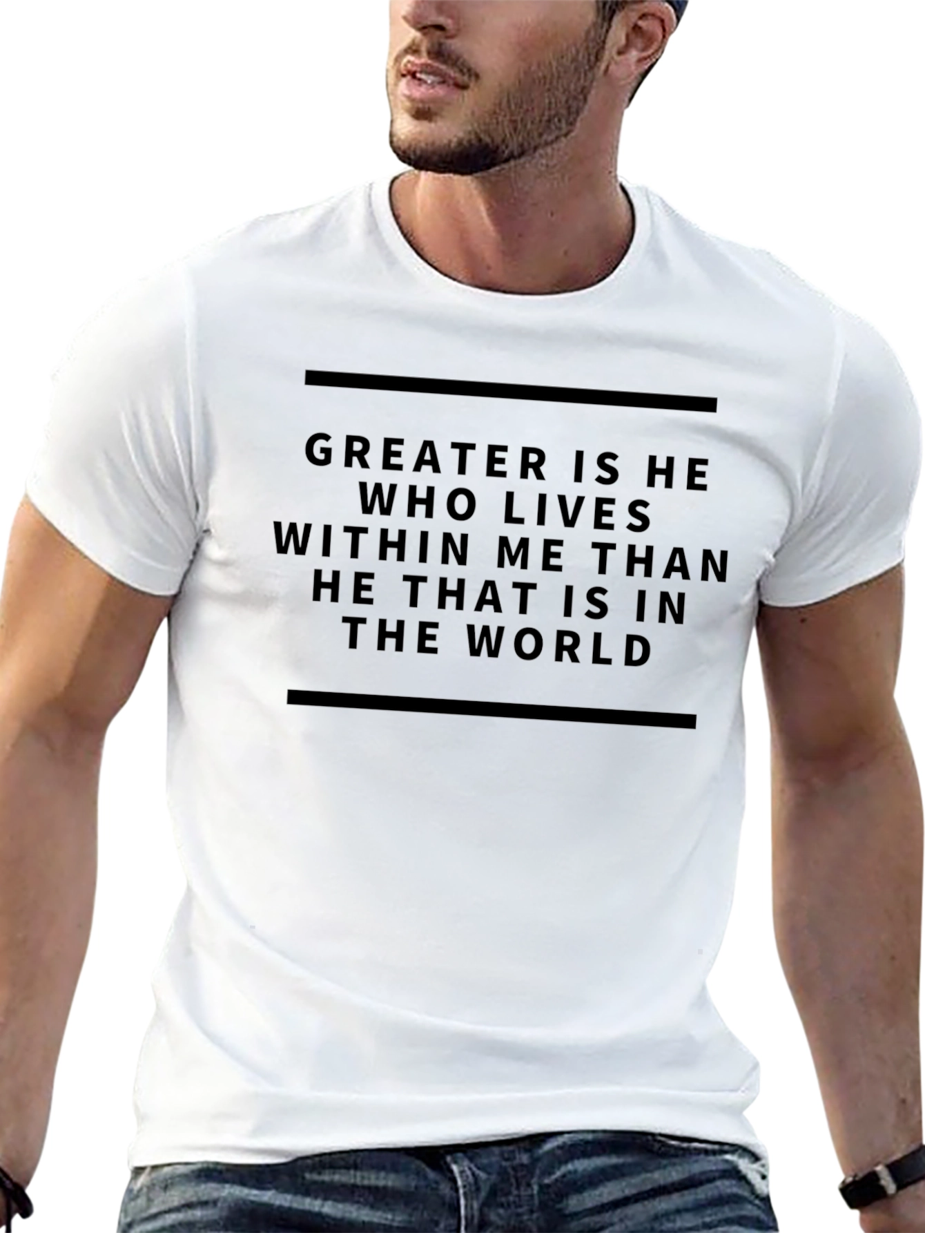 Inspirational Graphic Tee - Greater Is He T-Shirt
