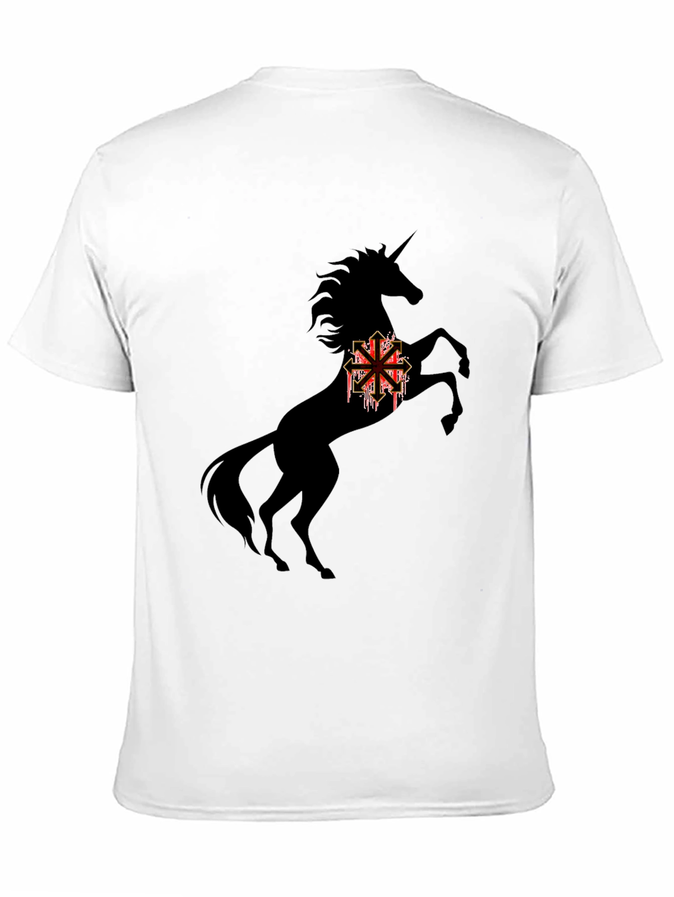 Black Unicorn T-Shirt with Chaotic Symbol