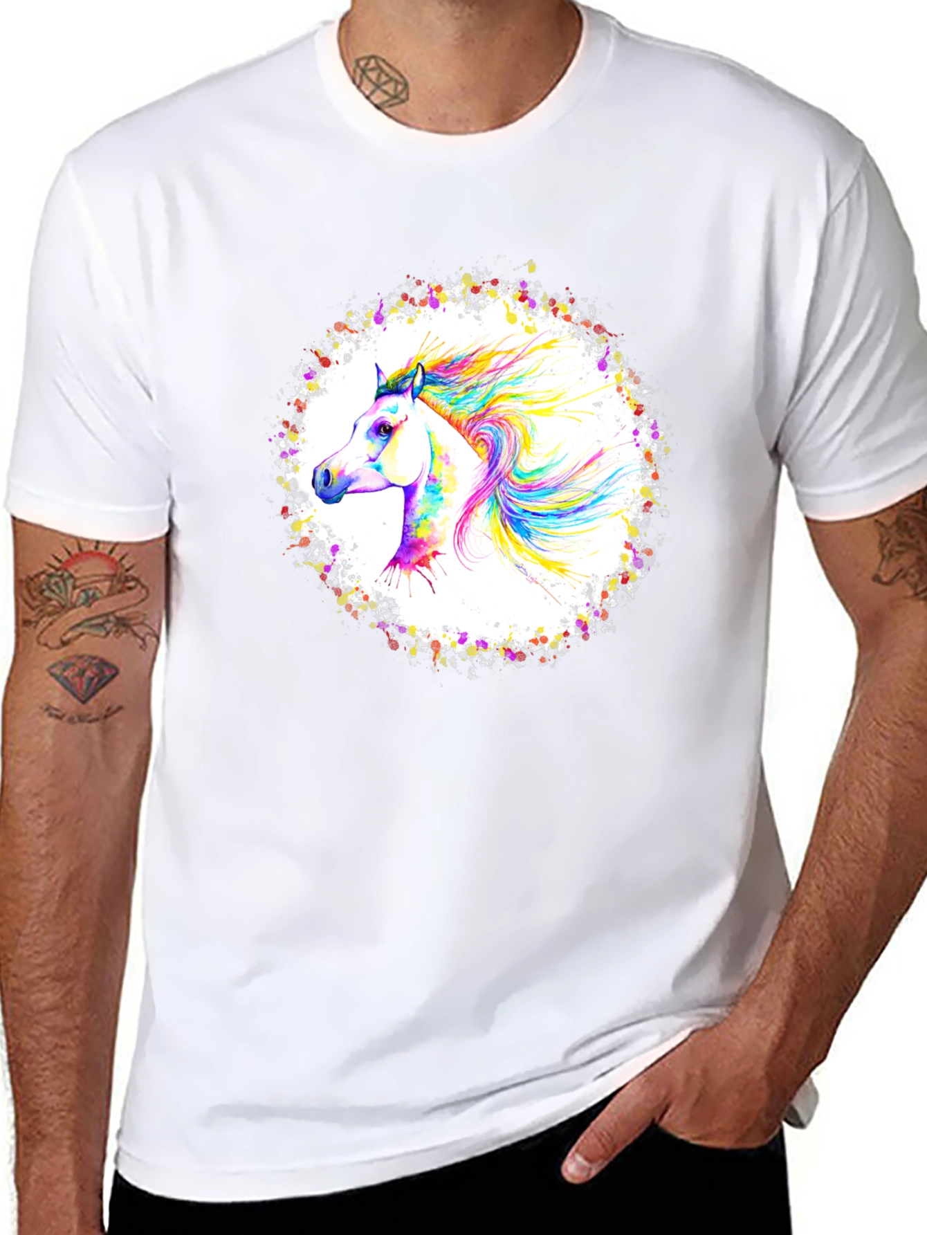 Vibrant Horse Graphic Black T-Shirt