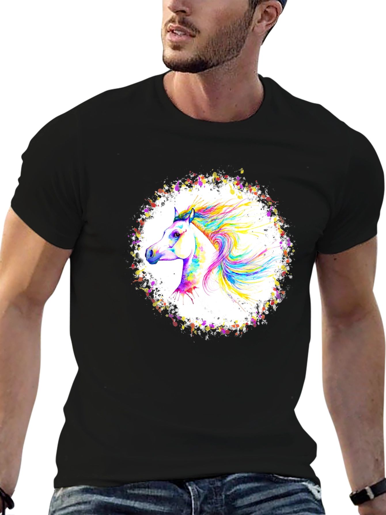Vibrant Horse Graphic Black T-Shirt