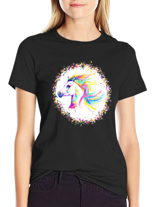 Vibrant Horse Graphic Black T-Shirt