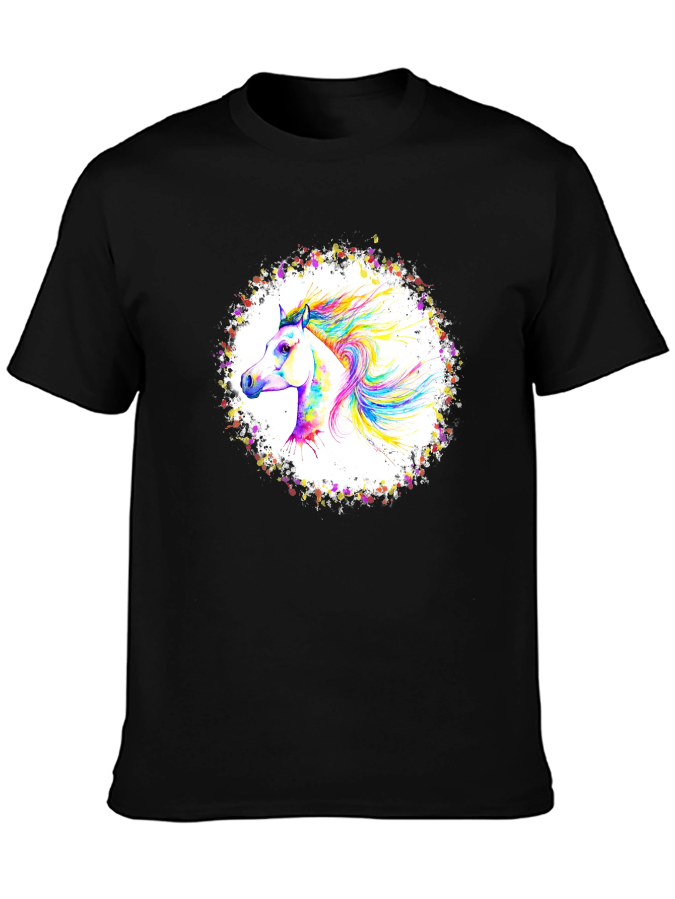 Vibrant Horse Graphic Black T-Shirt