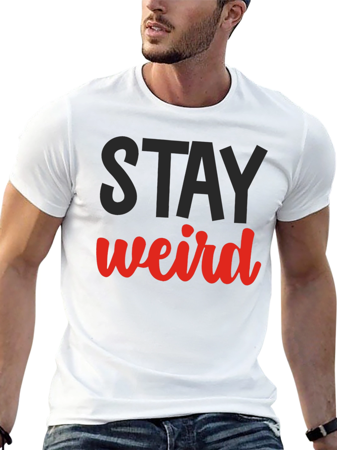 Stay Weird Graphic Tee - Black Cotton Casual Shirt