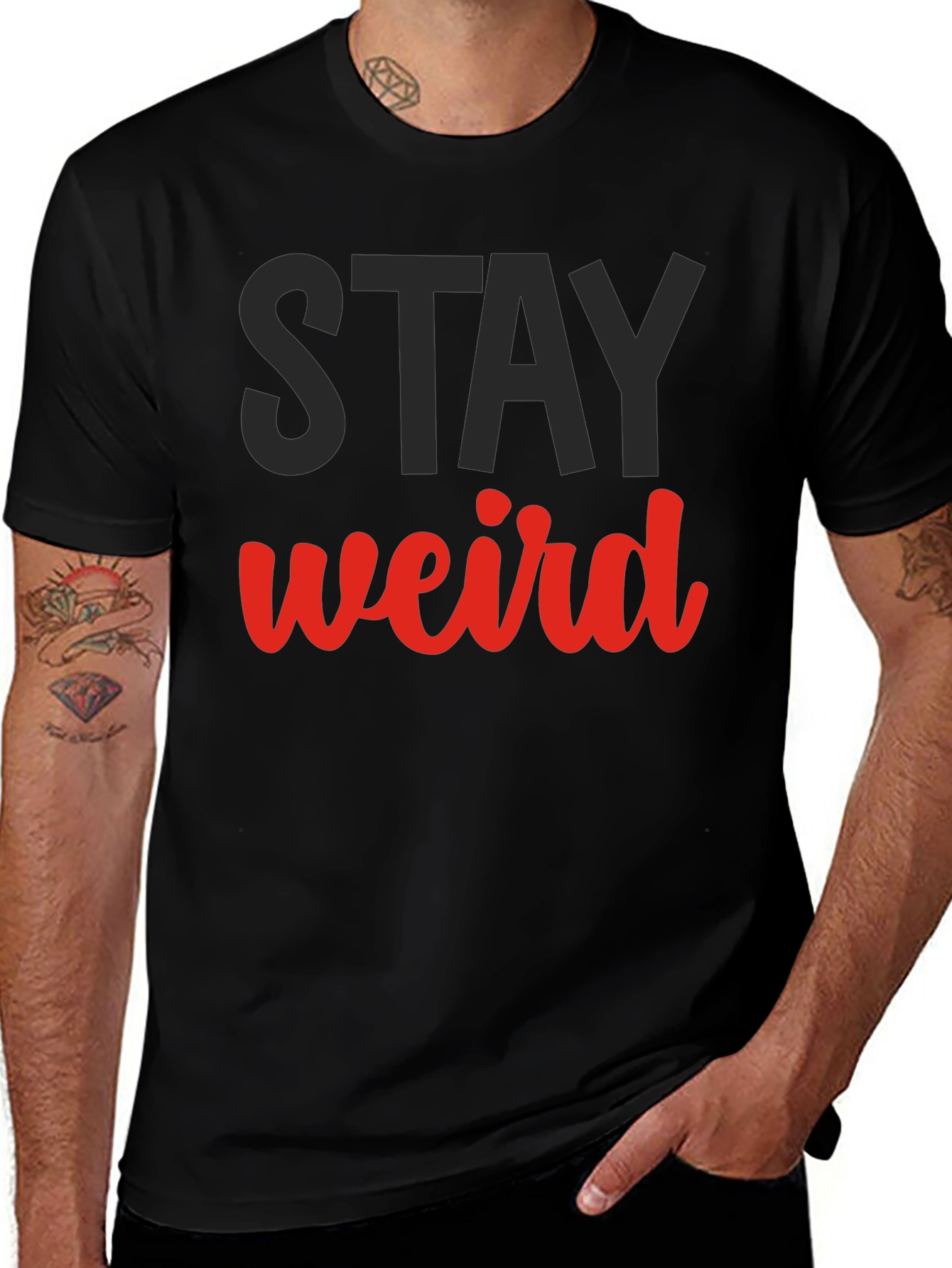 Stay Weird Graphic Tee - Black Cotton Casual Shirt