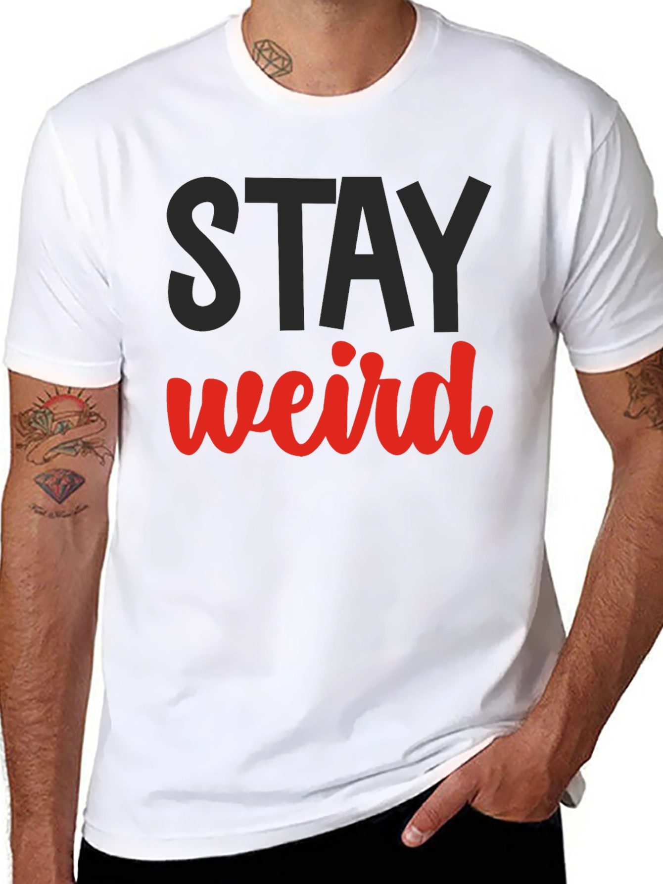 Stay Weird Graphic Tee - Black Cotton Casual Shirt