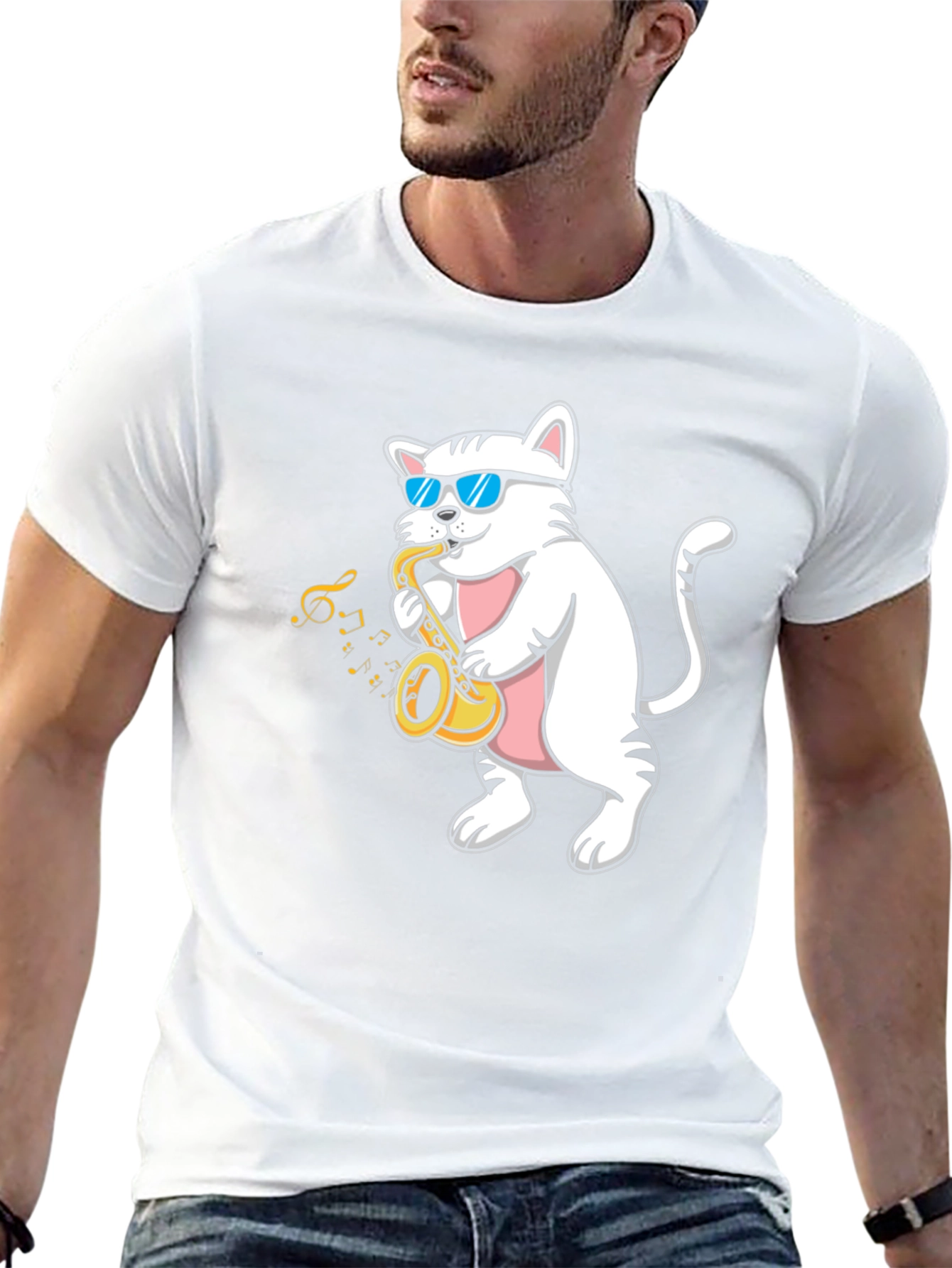 Cool Cat Saxophone T-Shirt - Black