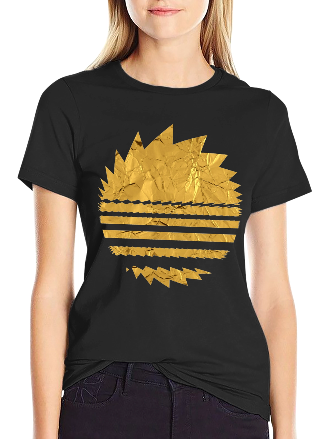 Retro Golden Foil Graphic Black Tee