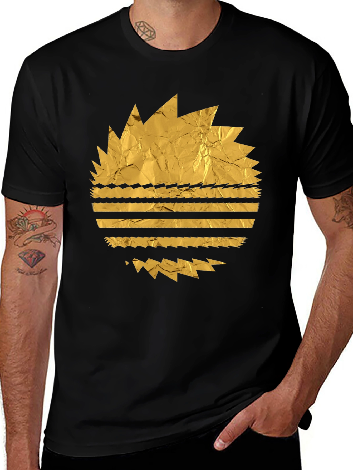 Retro Golden Foil Graphic Black Tee