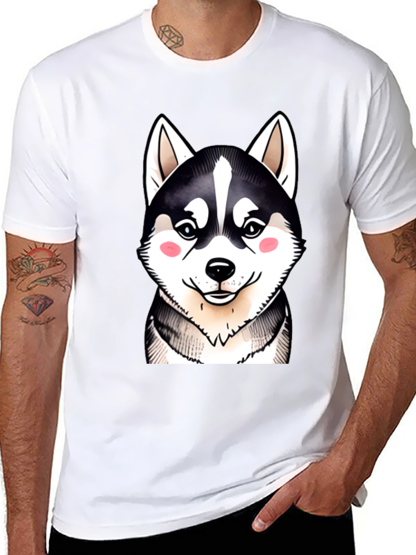 Cute Husky Dog Graphic Black T-Shirt