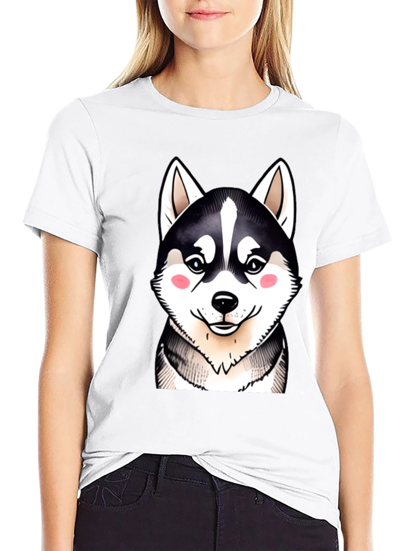Cute Husky Dog Graphic Black T-Shirt