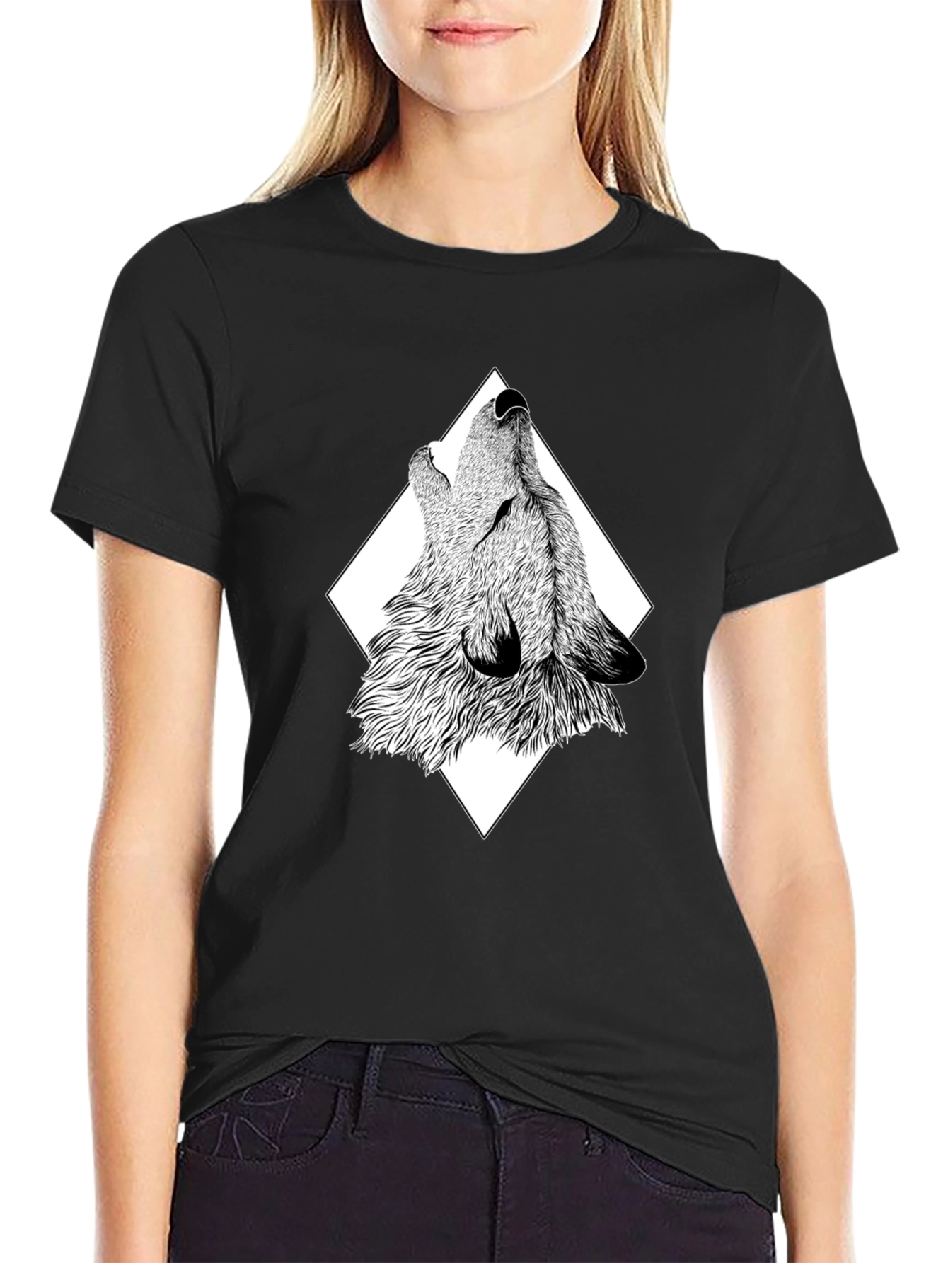 Wolf Graphic Print Black T-Shirt