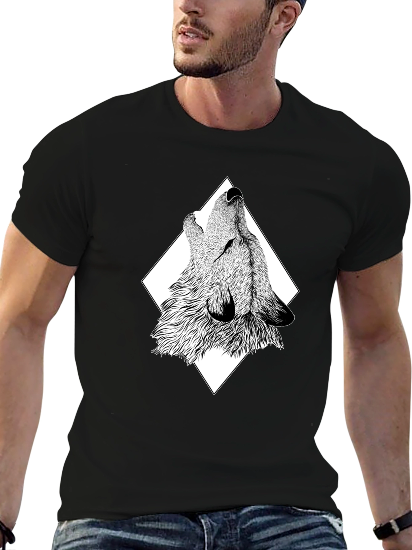Wolf Graphic Print Black T-Shirt