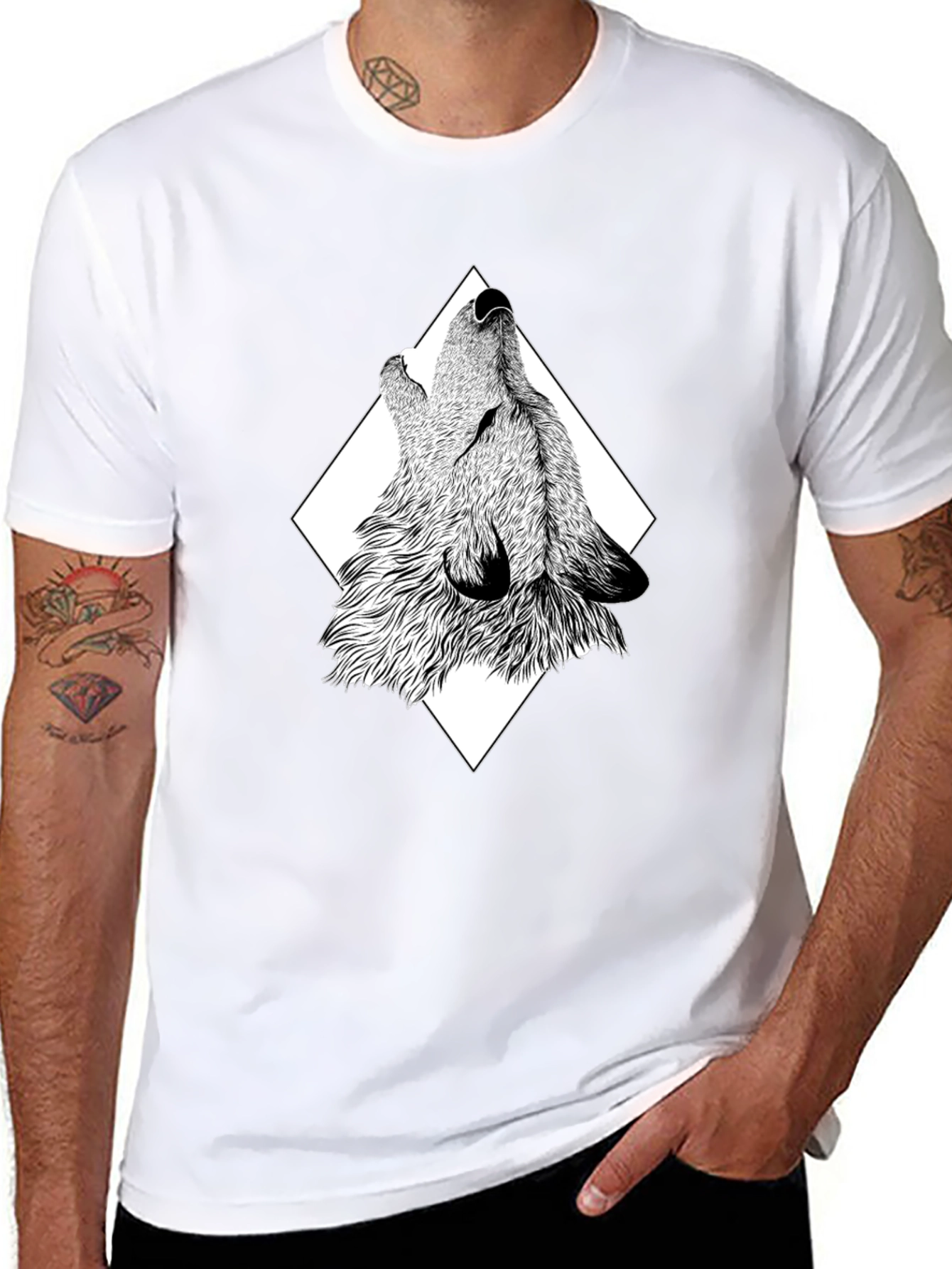 Wolf Graphic Print Black T-Shirt