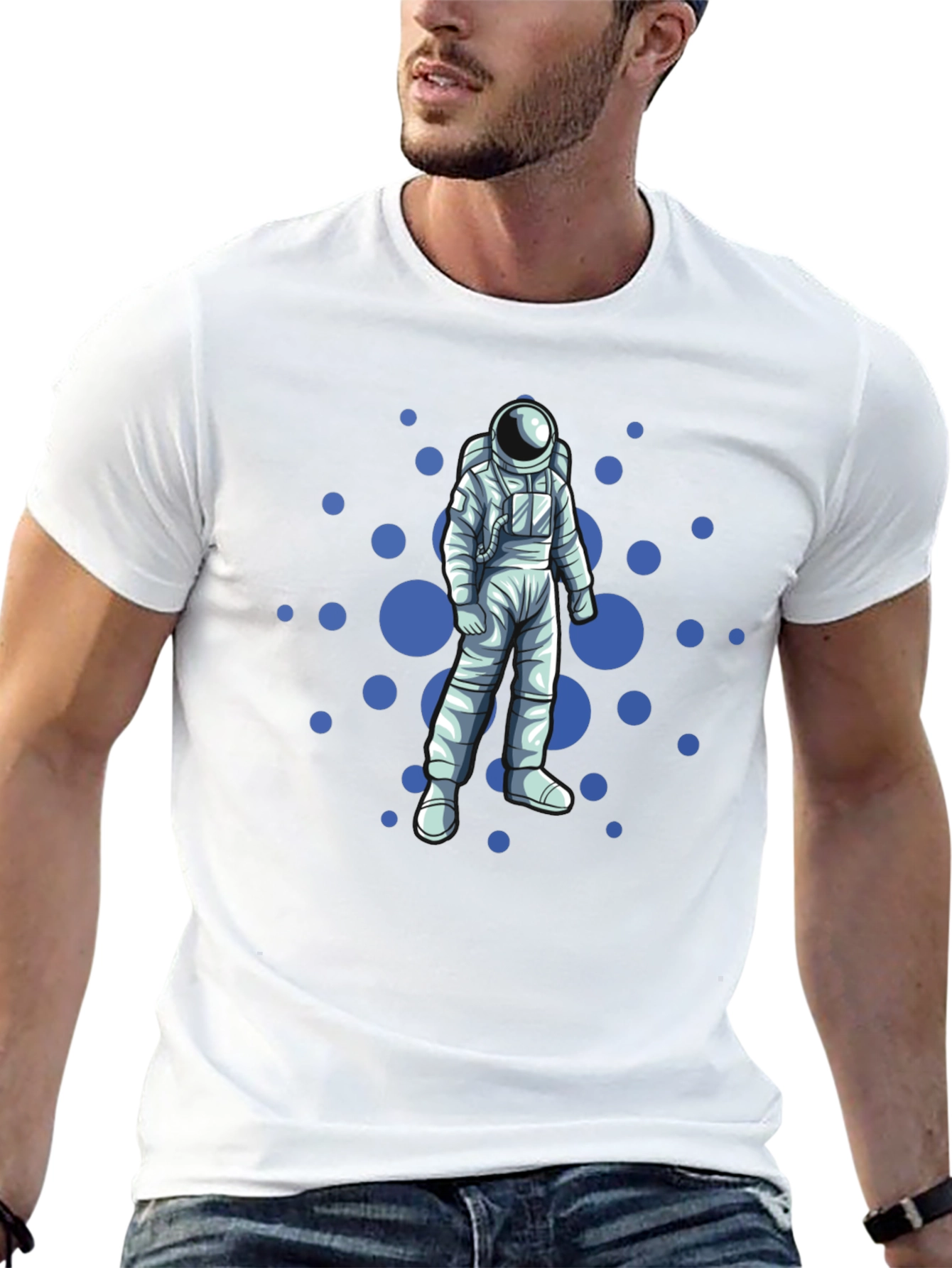 Astronaut & Polka Dot Graphic Tee - Black