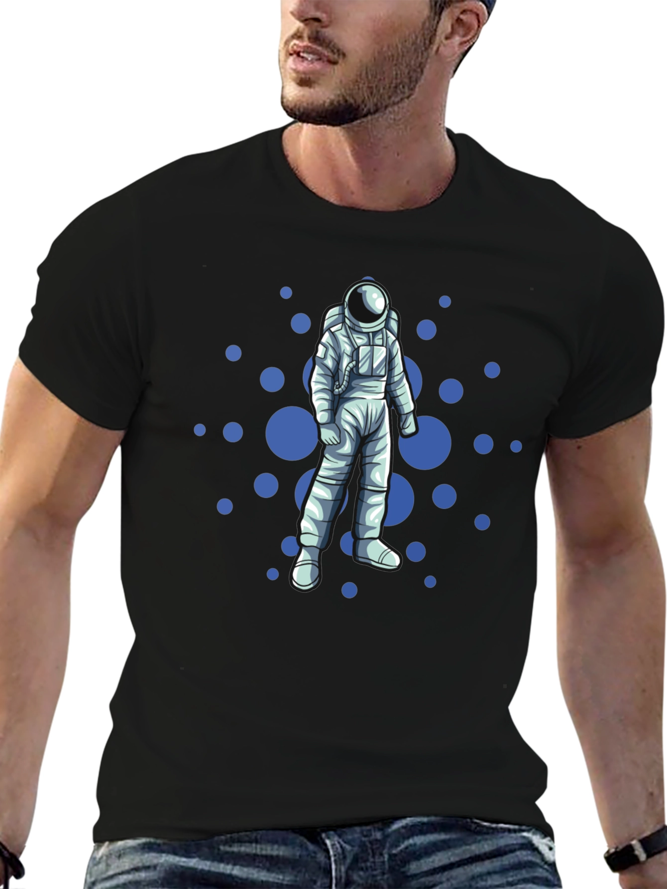 Astronaut & Polka Dot Graphic Tee - Black
