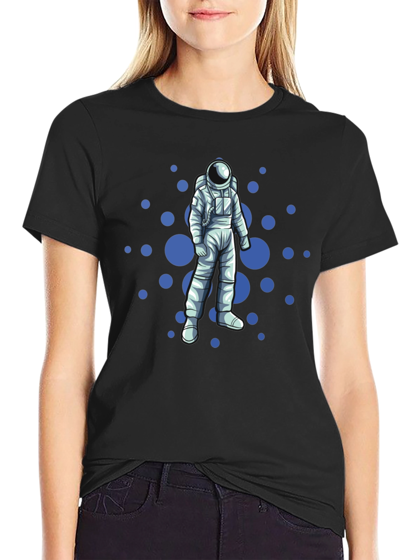 Astronaut & Polka Dot Graphic Tee - Black