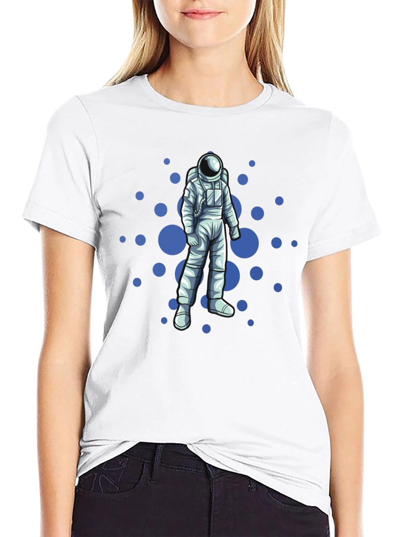Astronaut & Polka Dot Graphic Tee - Black