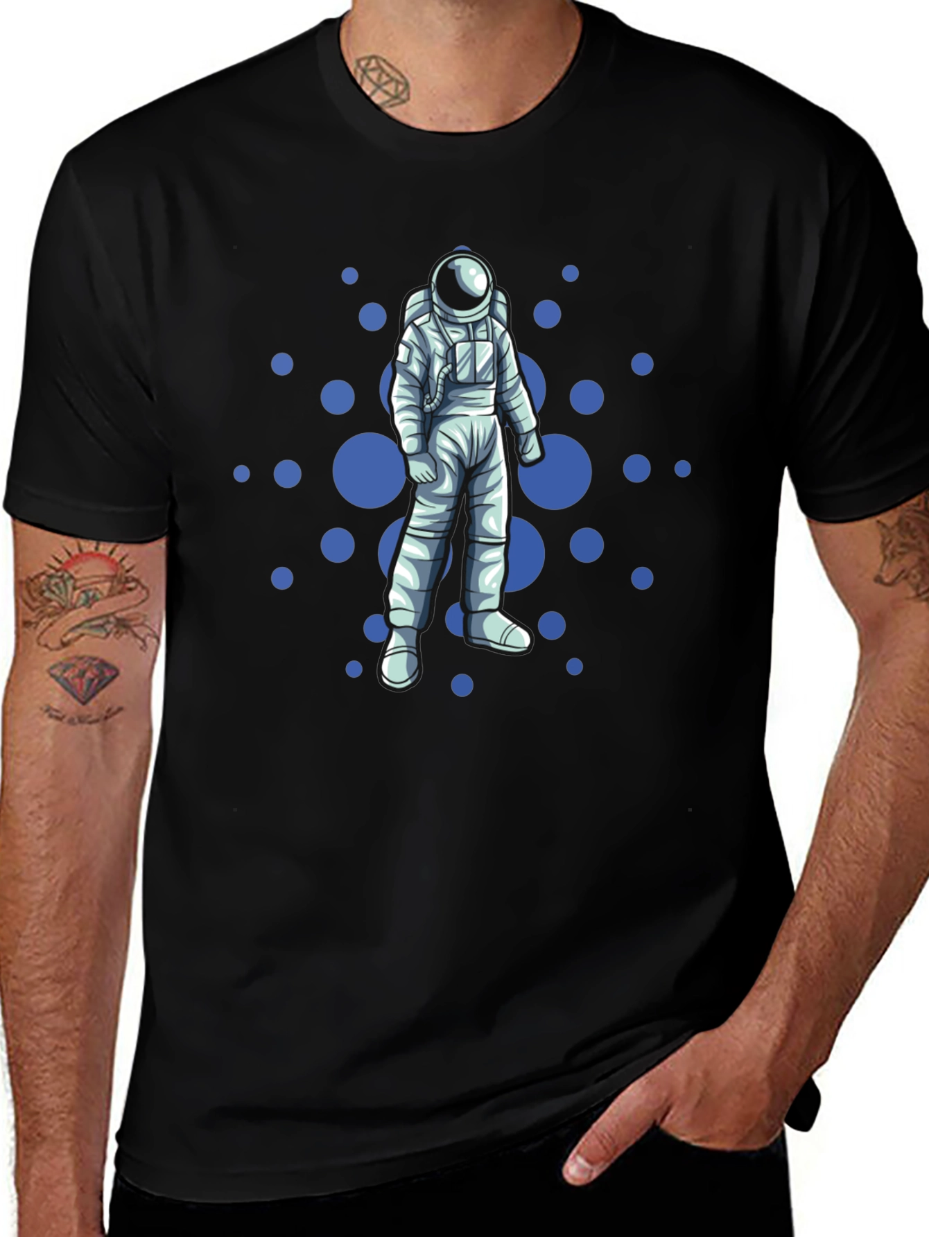 Astronaut & Polka Dot Graphic Tee - Black