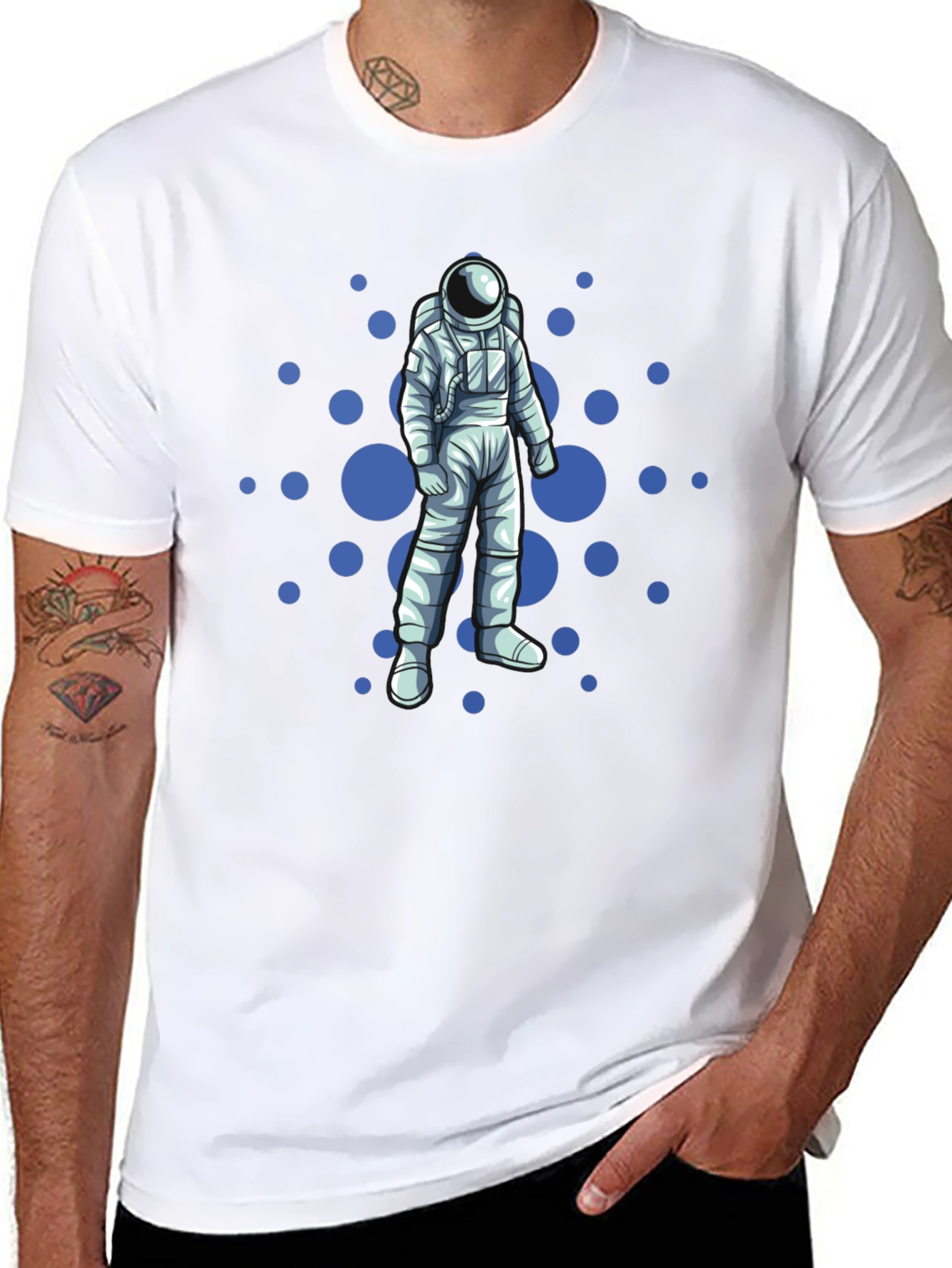 Astronaut & Polka Dot Graphic Tee - Black