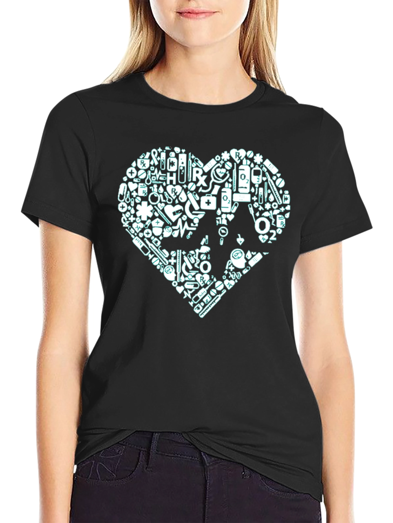Medical Heartbeat Graphic Black T-Shirt
