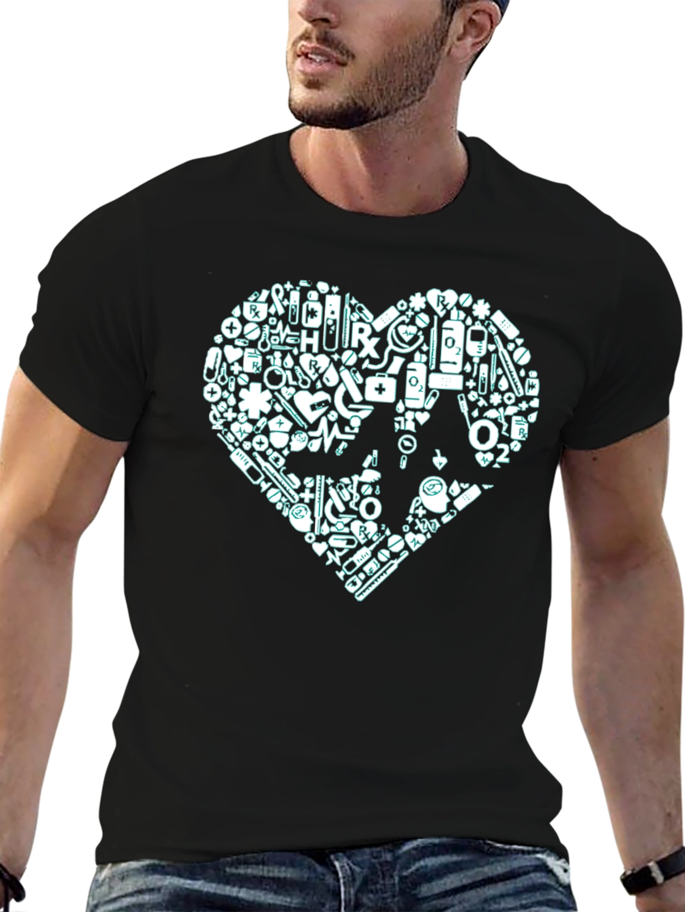 Medical Heartbeat Graphic Black T-Shirt