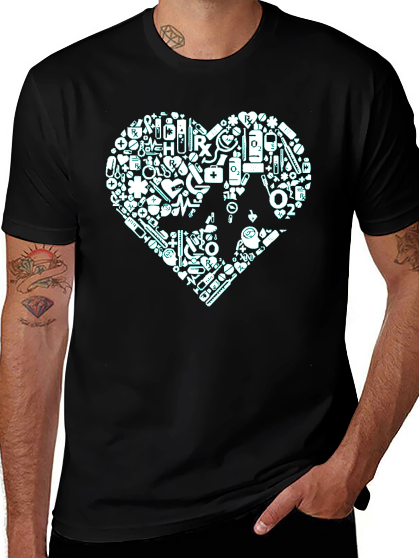 Medical Heartbeat Graphic Black T-Shirt