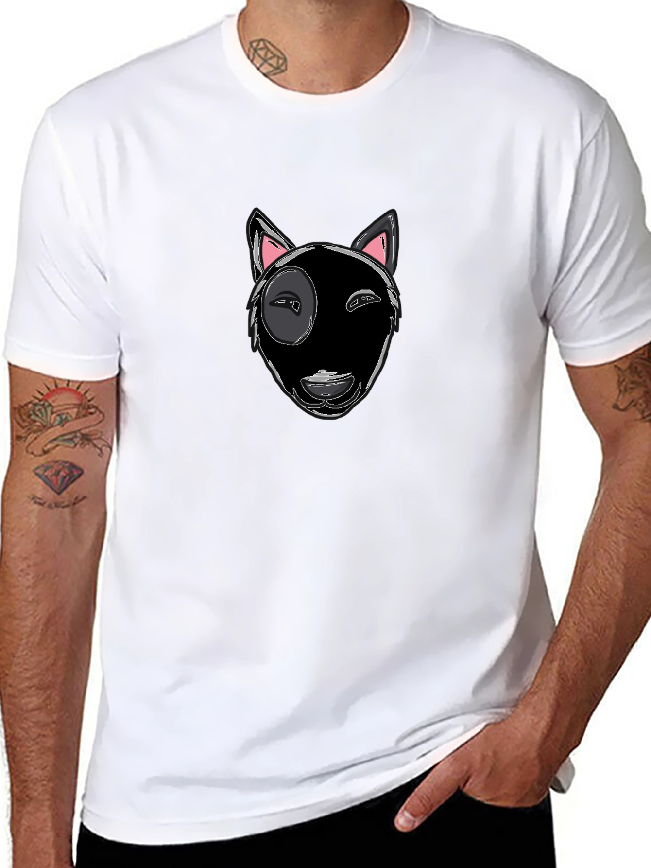 Bull Terrier Dog Graphic Tee - Black Cotton Shirt