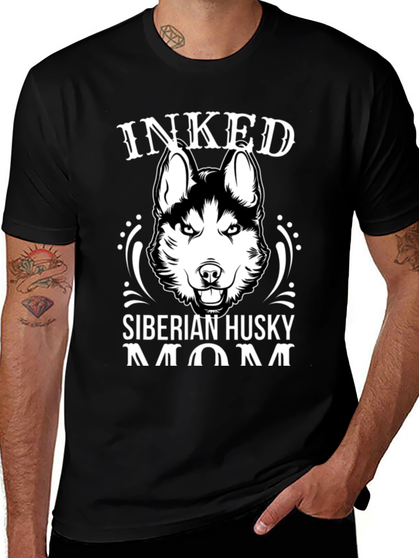 Inked Siberian Husky Mom Graphic T-Shirt