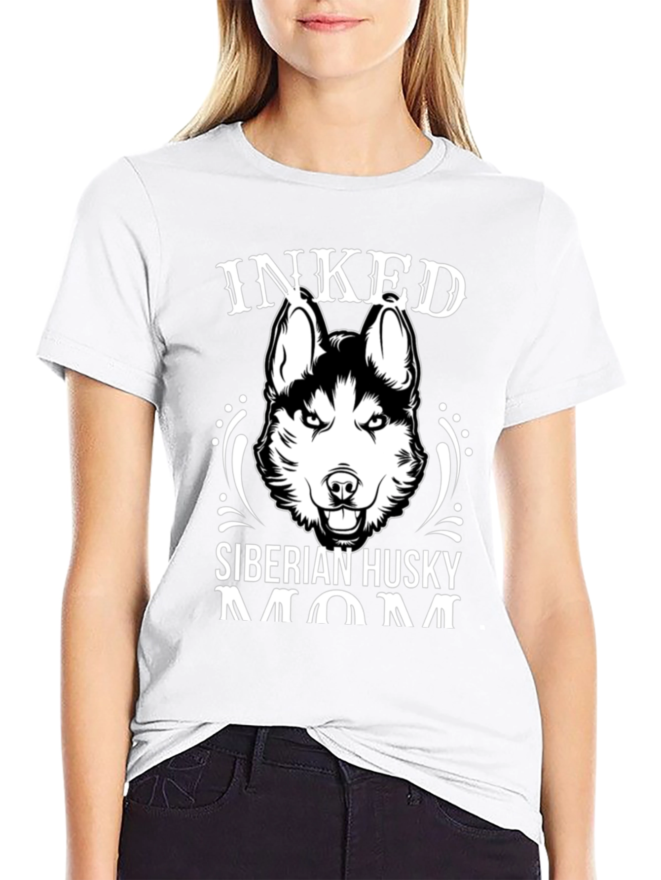 Inked Siberian Husky Mom Graphic T-Shirt