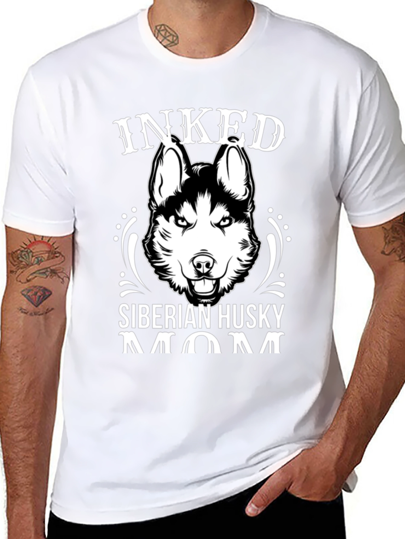 Inked Siberian Husky Mom Graphic T-Shirt