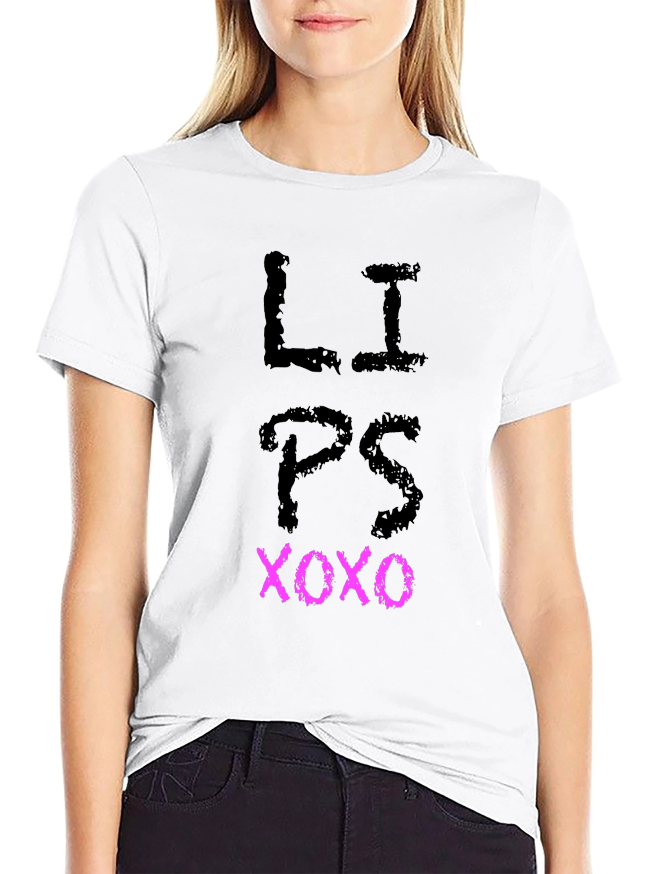 Lips XOXO Graphic Tee - Black Casual T-Shirt