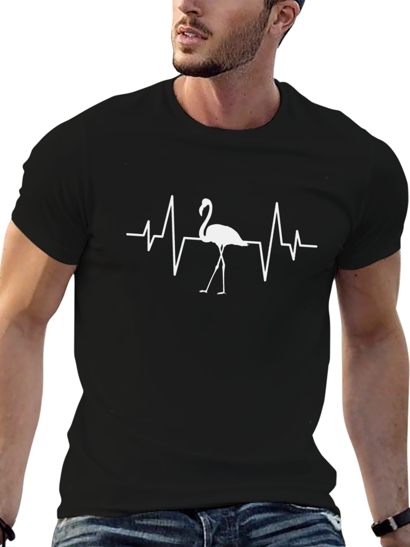 Flamingo Heartbeat T-Shirt - Black