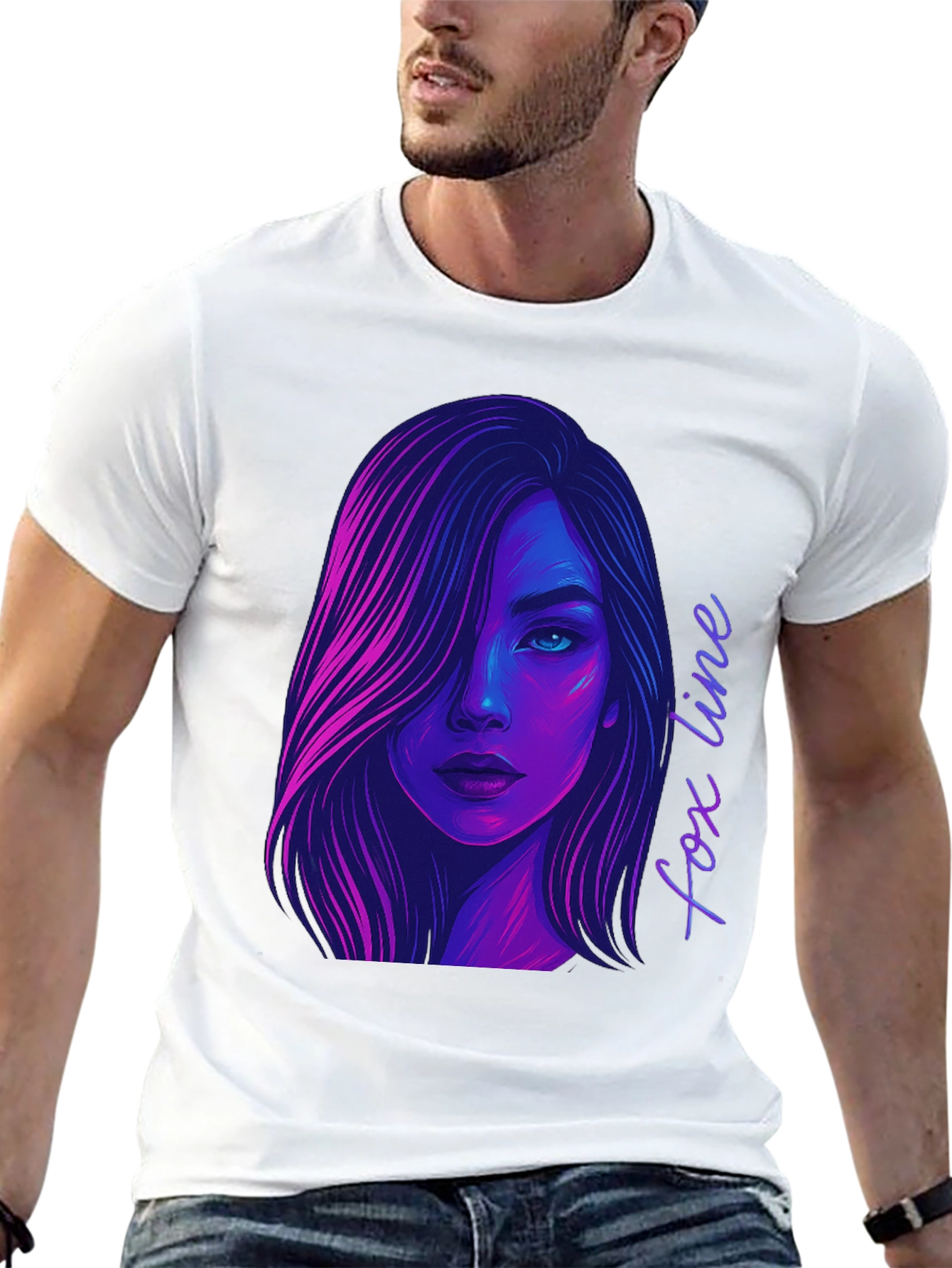 Neon Fox Line Art T-Shirt