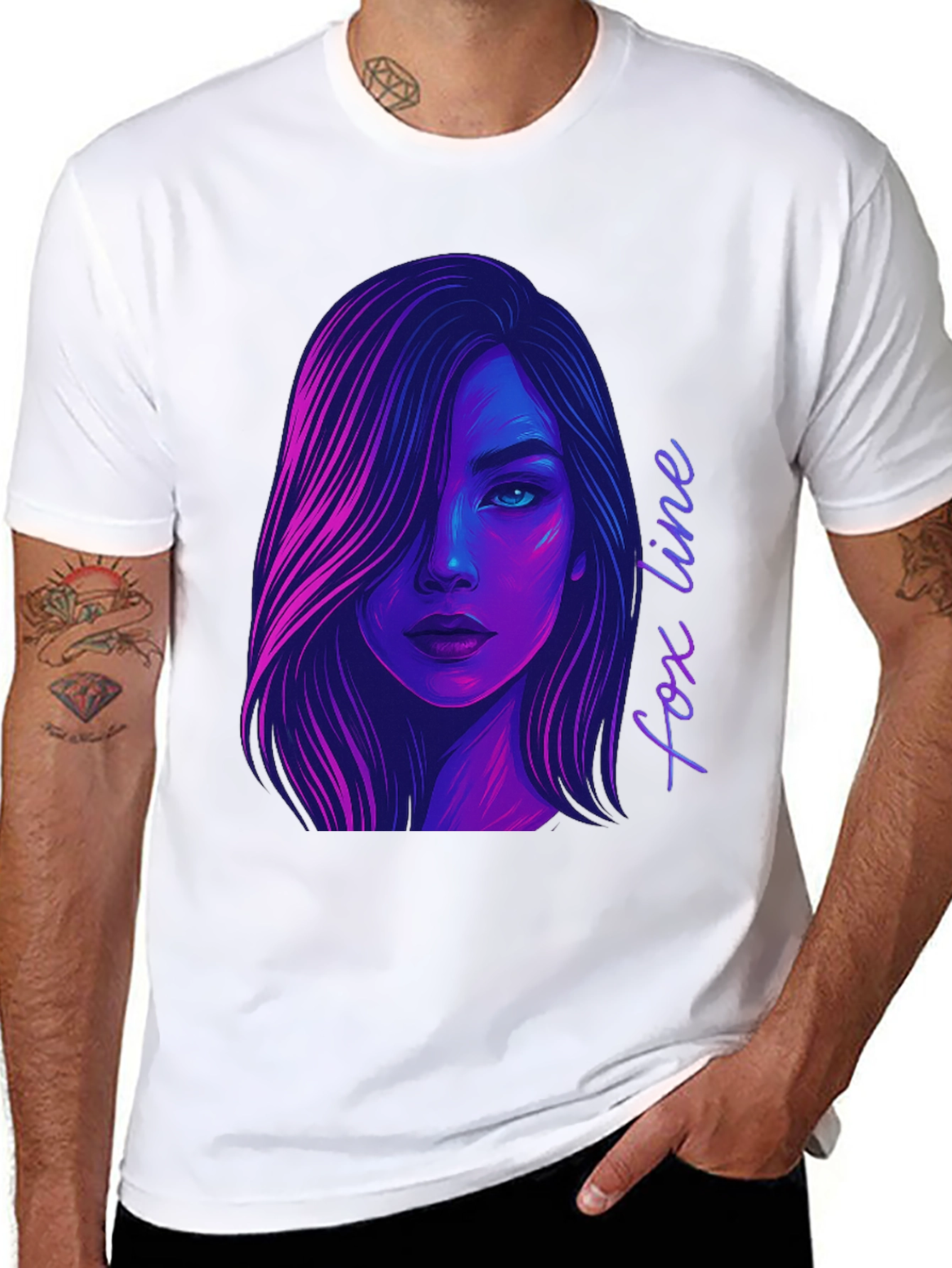 Neon Fox Line Art T-Shirt