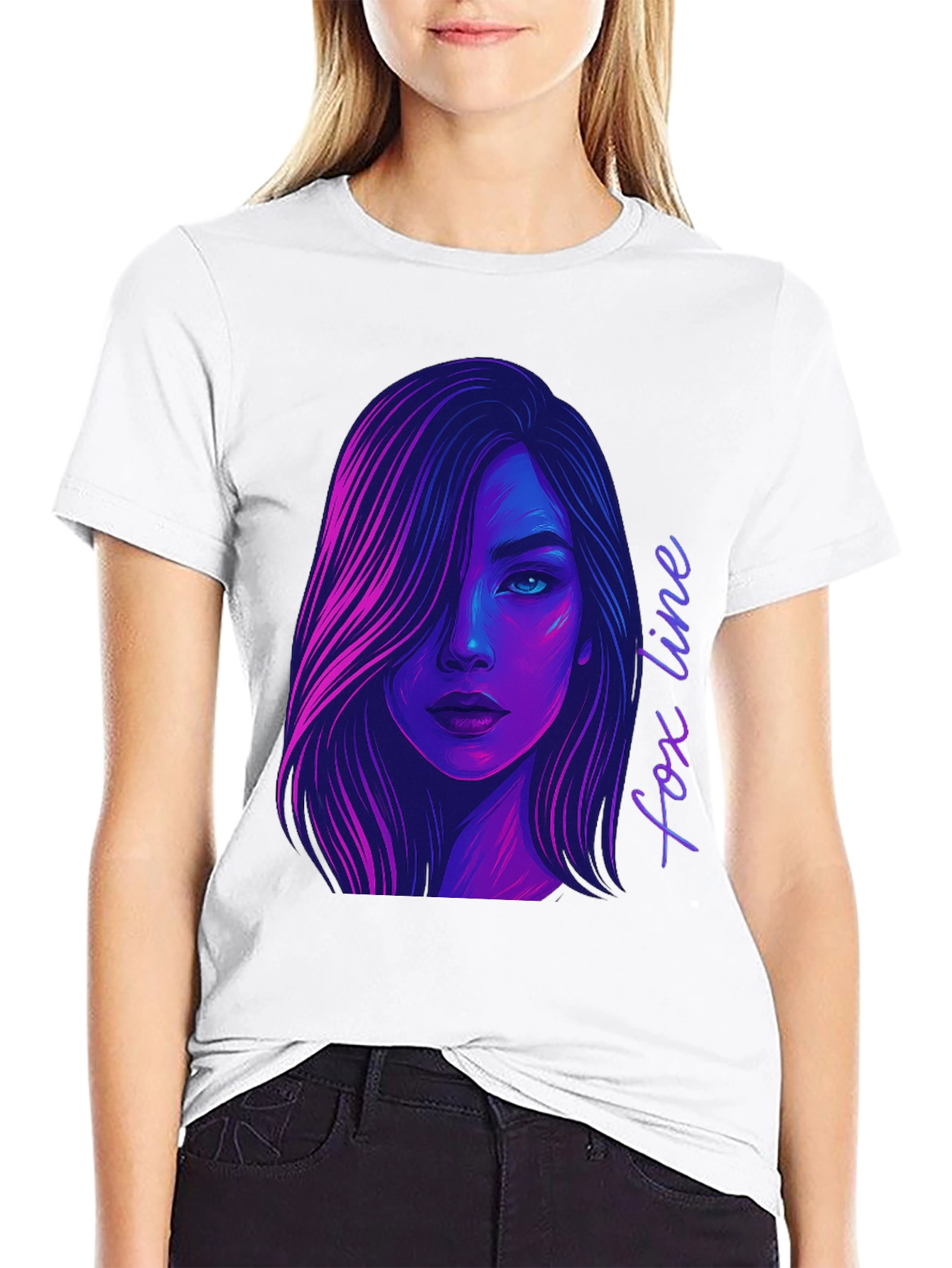 Neon Fox Line Art T-Shirt