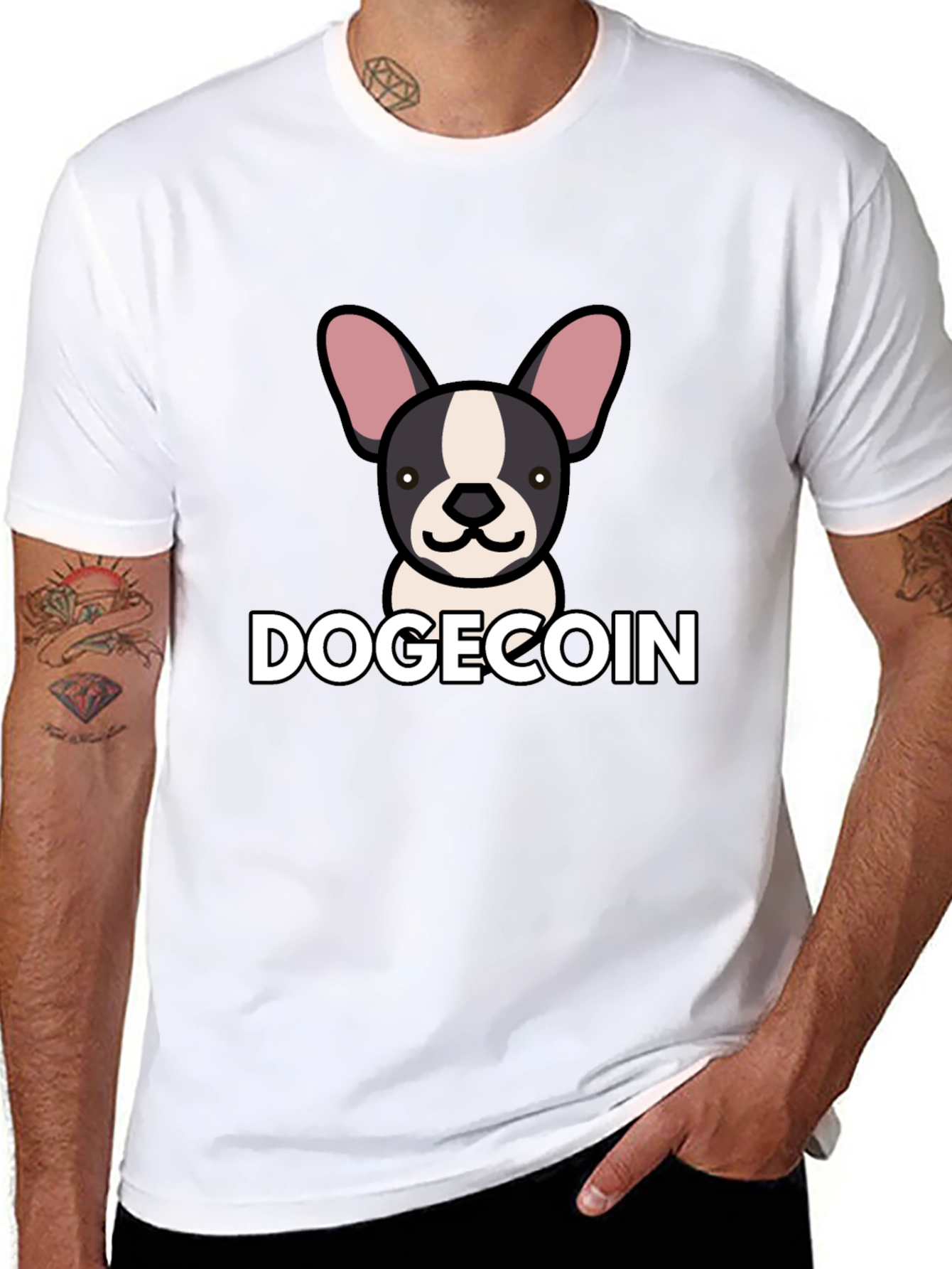 Dogecoin French Bulldog Graphic T-Shirt - Black