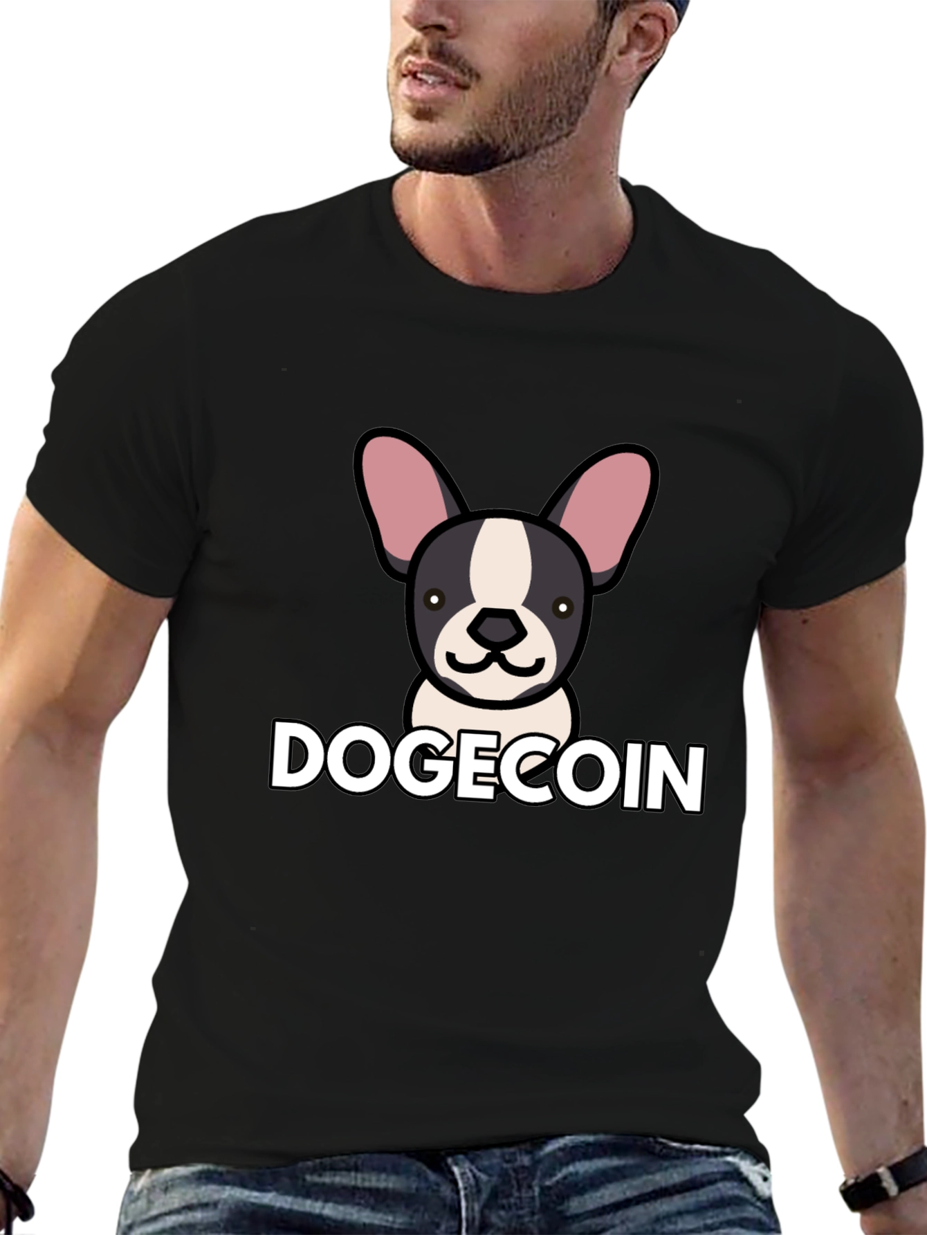 Dogecoin French Bulldog Graphic T-Shirt - Black