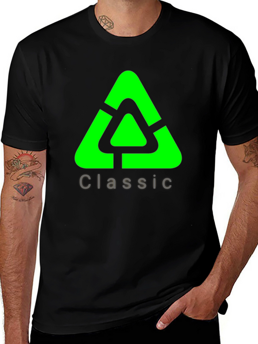 Classic Green Triangle Graphic Black T-Shirt