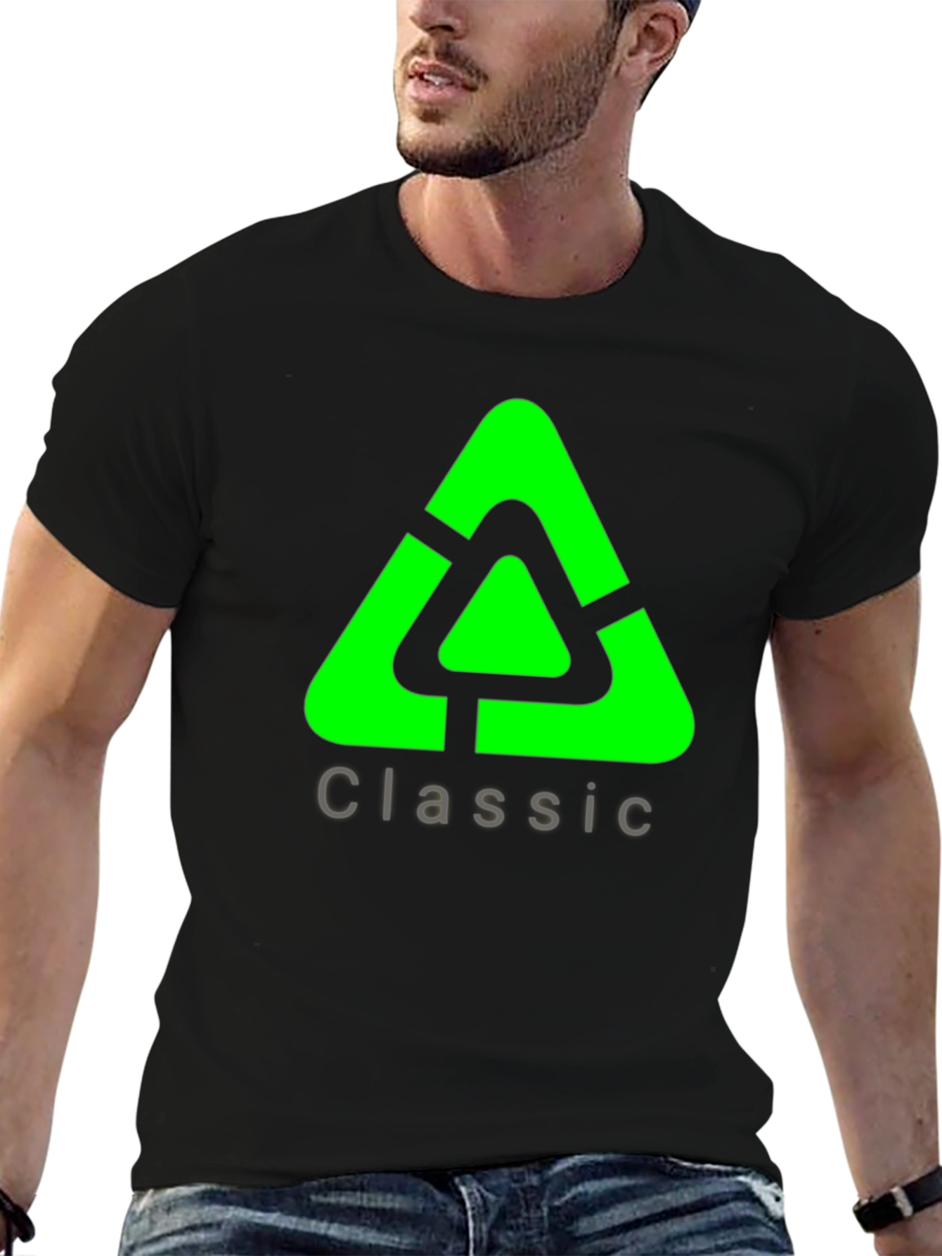 Classic Green Triangle Graphic Black T-Shirt