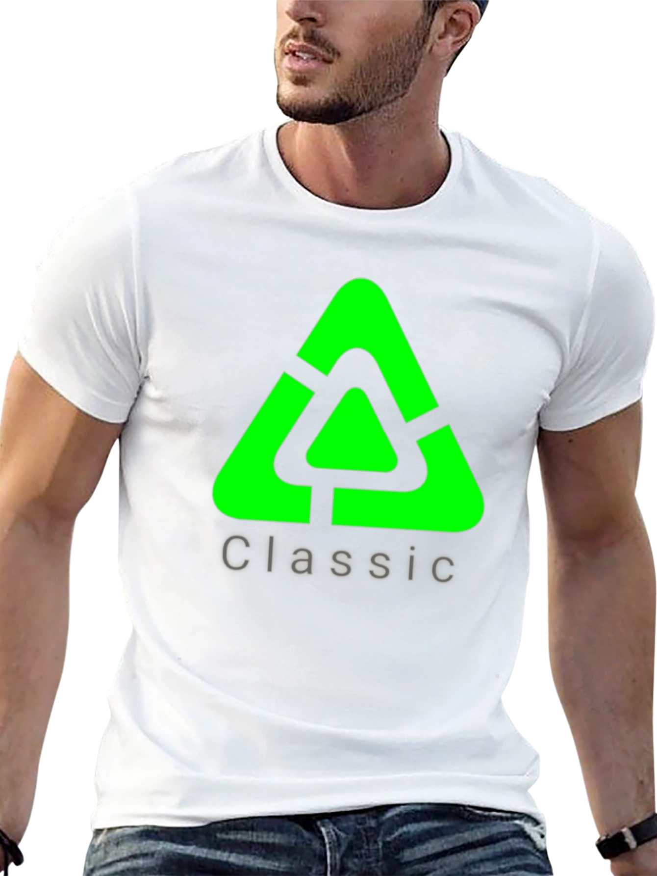 Classic Green Triangle Graphic Black T-Shirt